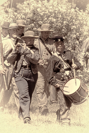 Confederate musicians marching to battle