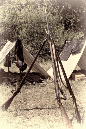 Confederate camp with rifles